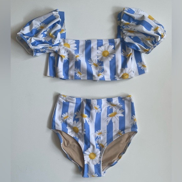 Shade Critters Girl’s Daisy Stripe High Waist Bikini - 8 - Picture 1 of 11